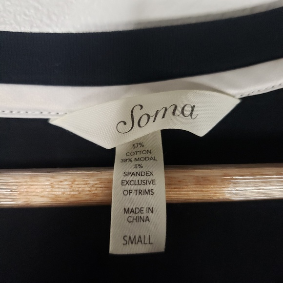 Soma S Small Nightgown Black Ivory 3/4 Sleeve Lace - Picture 4 of 6